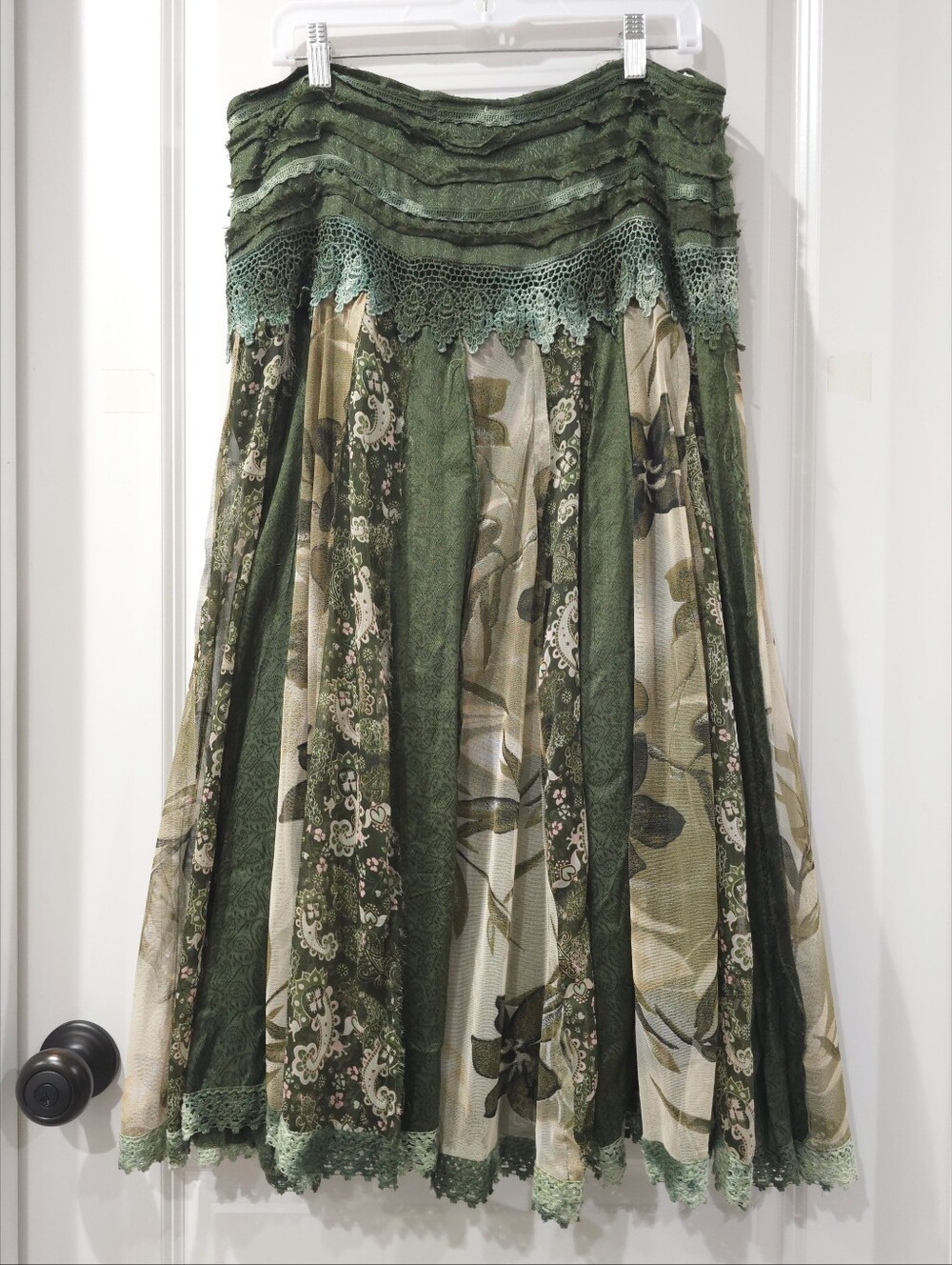 24 Karat Vintage Patchwork Maxi Skirt Fairy Grunge Boho Gypsy Lace Style, XL